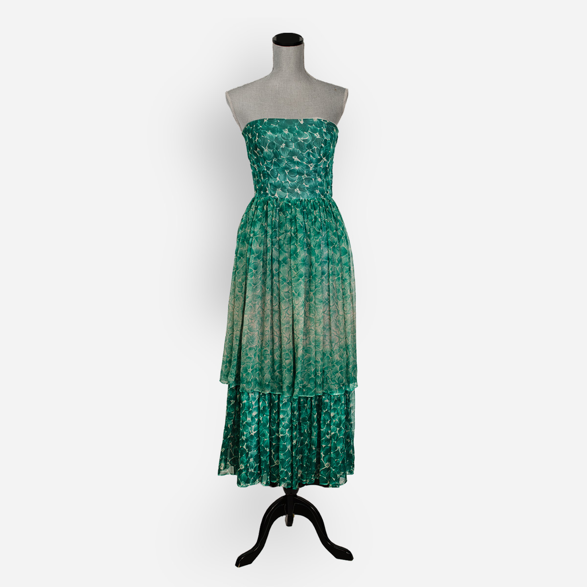 French green silk chiffon dress