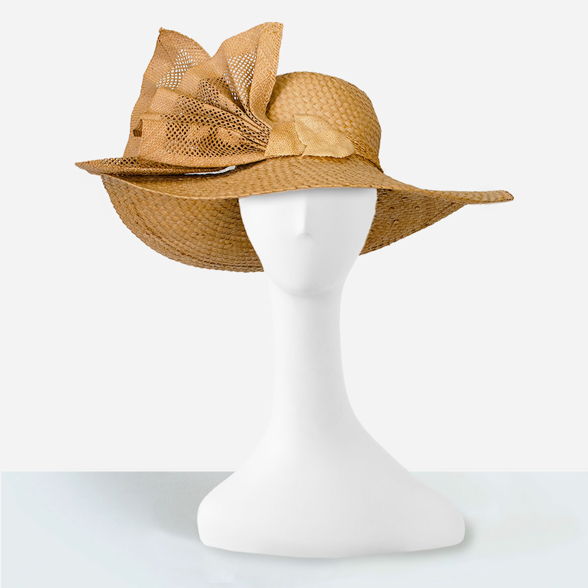 straw hat with large bow,
