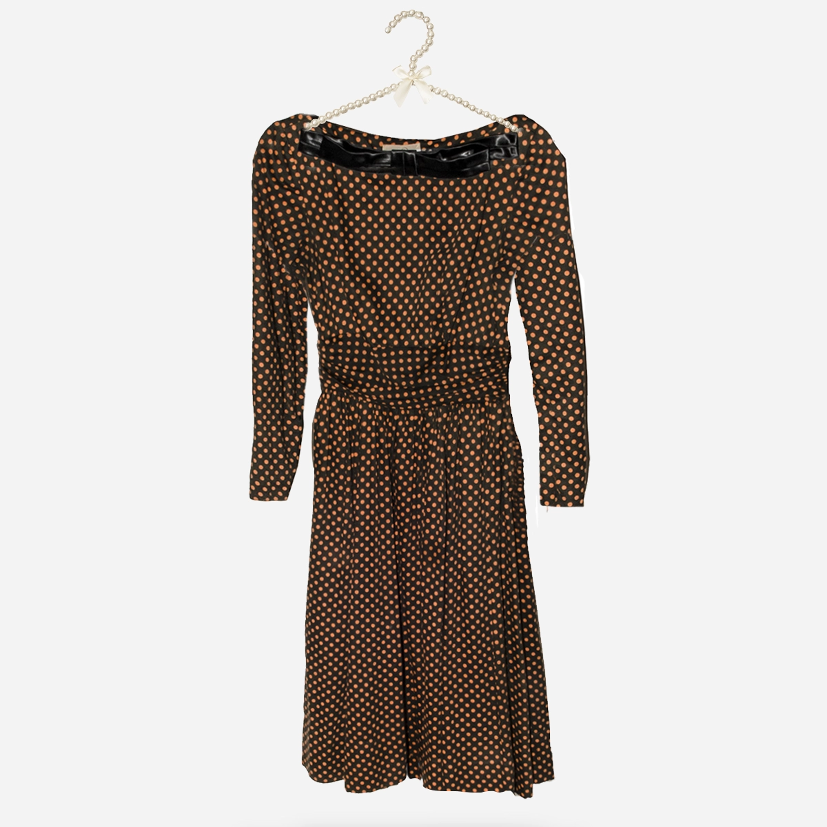 1950s brown orange polka dot dress