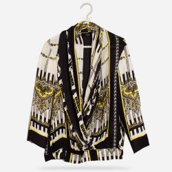 etro silk wrap blouse in yellow and black