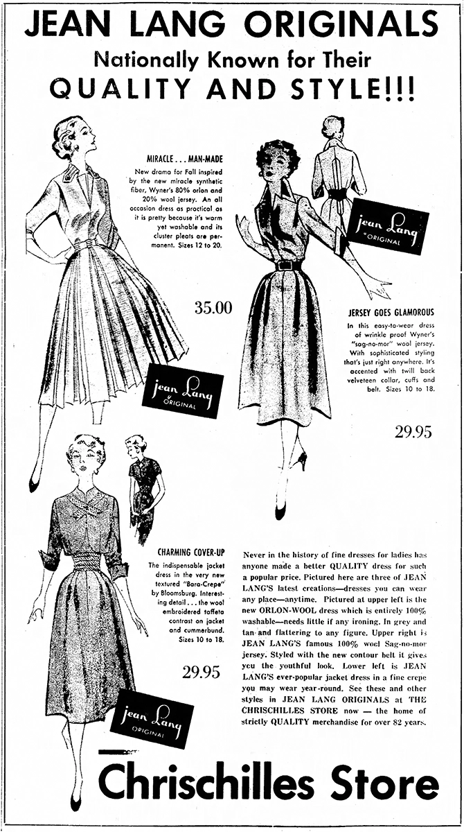 Jean Lang dress ad 1952