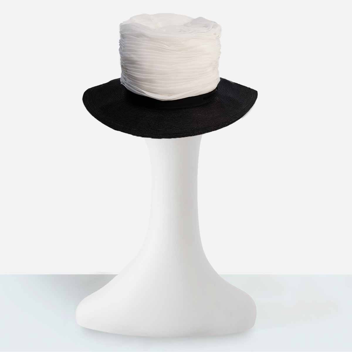 1960s wide brim black and white hat for women