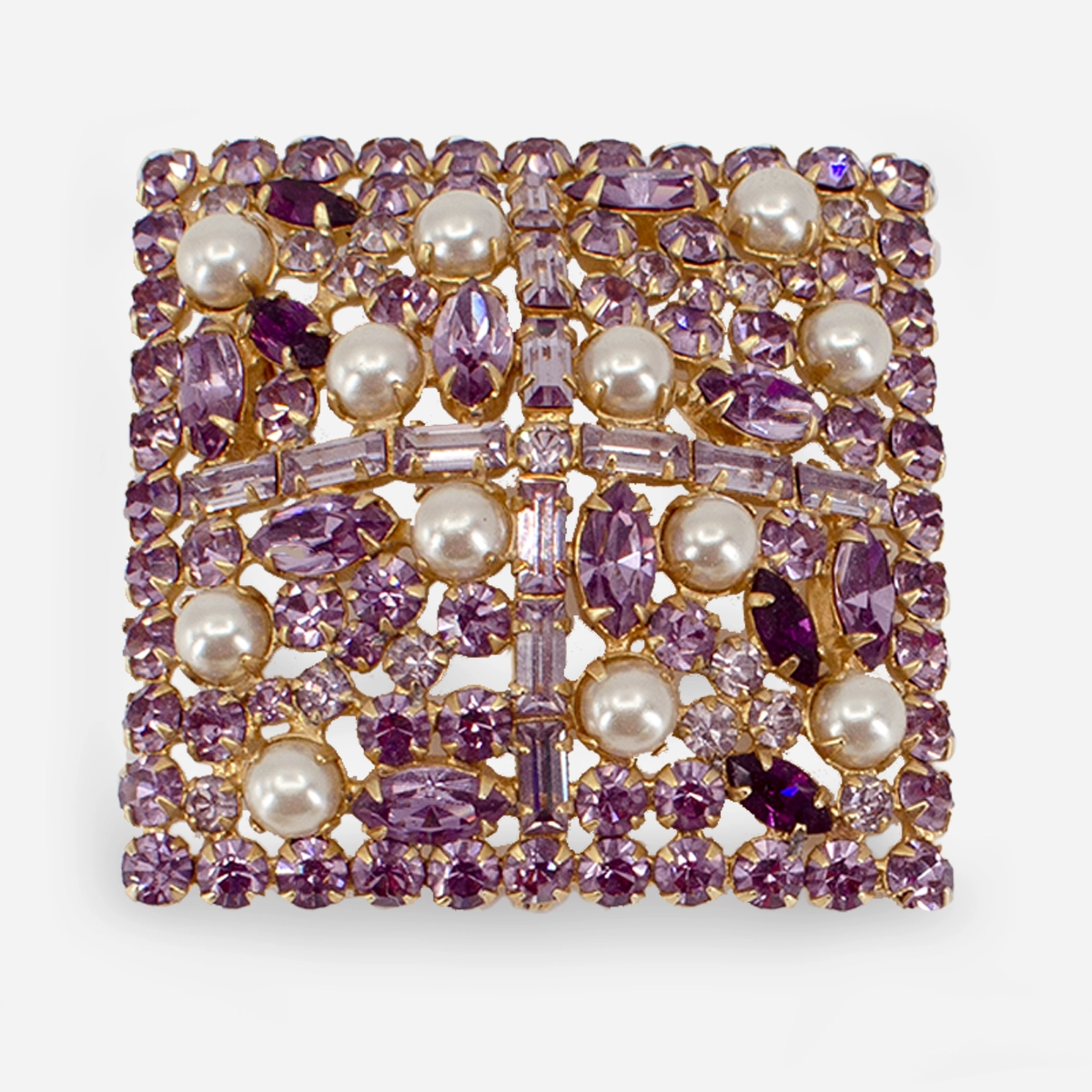 1940s Alice Caviness Purple Rhinestone Brooch
