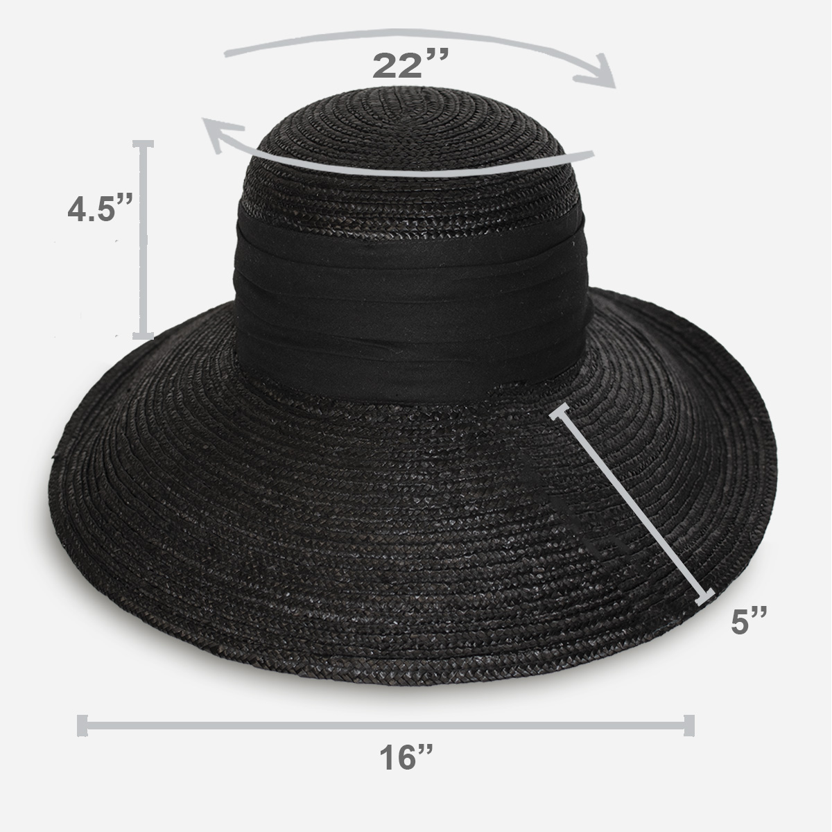 Black straw hat size 22