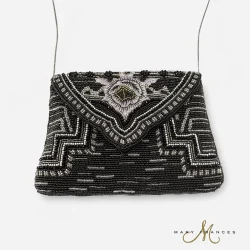 signed Mary frances black & gray beaded bag