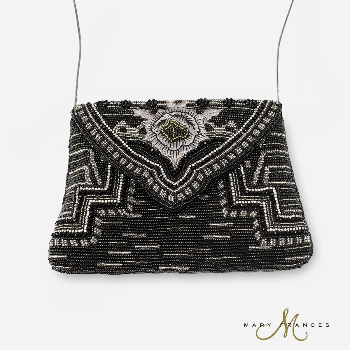 signed Mary frances black & gray beaded bag