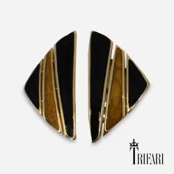 signed Trifari brown & black enamel earrings