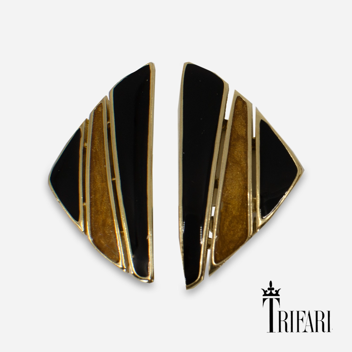 signed Trifari brown & black enamel earrings