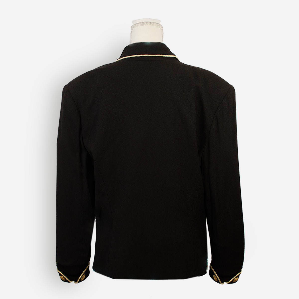 1980s black jacket, gold piping