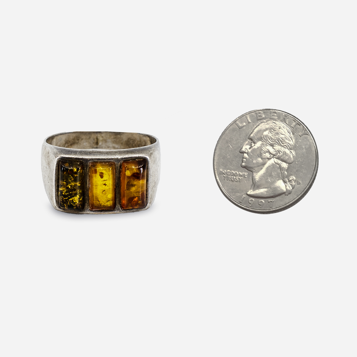 silver and amber ring
