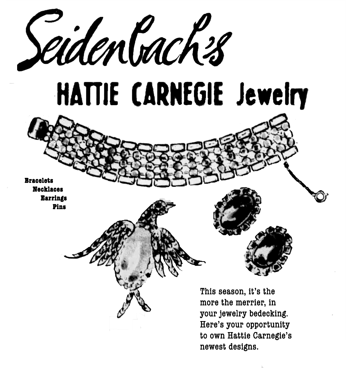 Hattie Carnegie Jewelry ad 1957