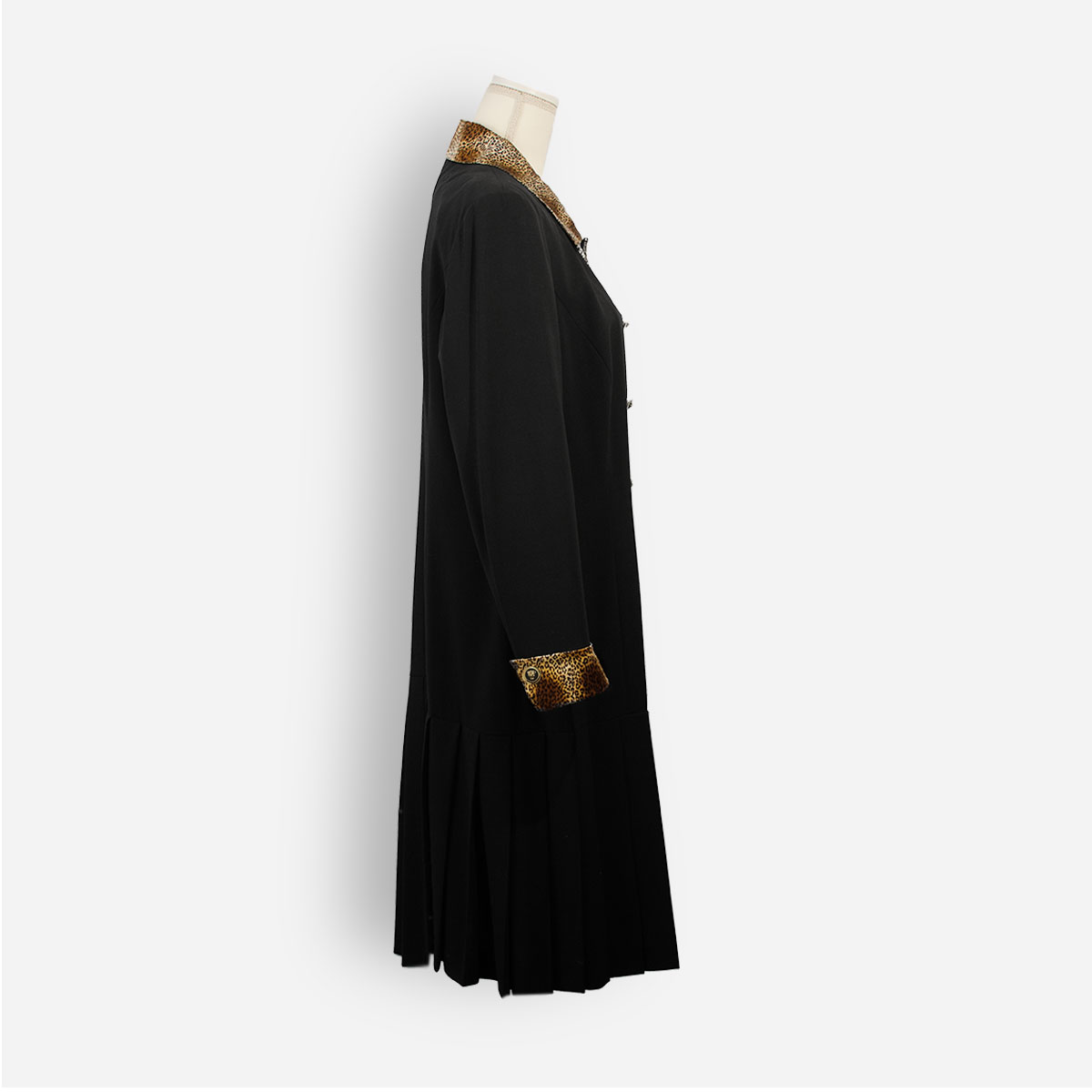 escada black wool dress, pleated drop waist