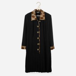 escada black wool dress vintage 1990s pleated drop waist dress