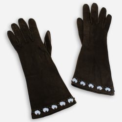 Vintage brown suede beaded gloves