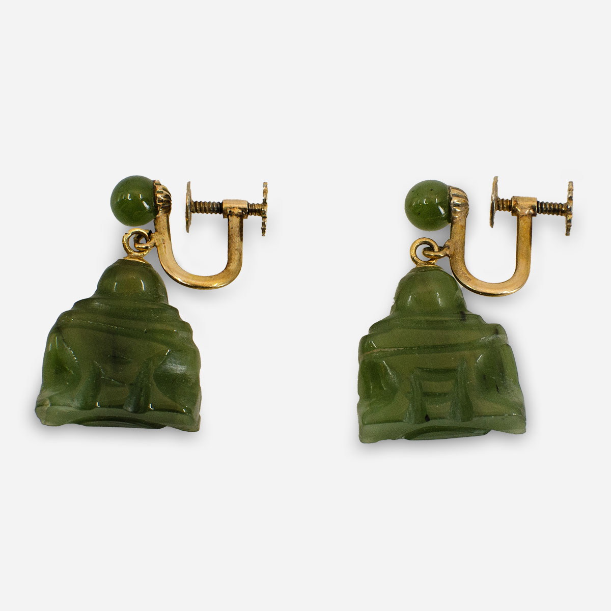carved jade screwback earrings