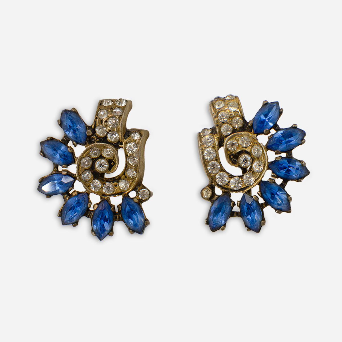 Art Deco Blue Rhinestone Earrings