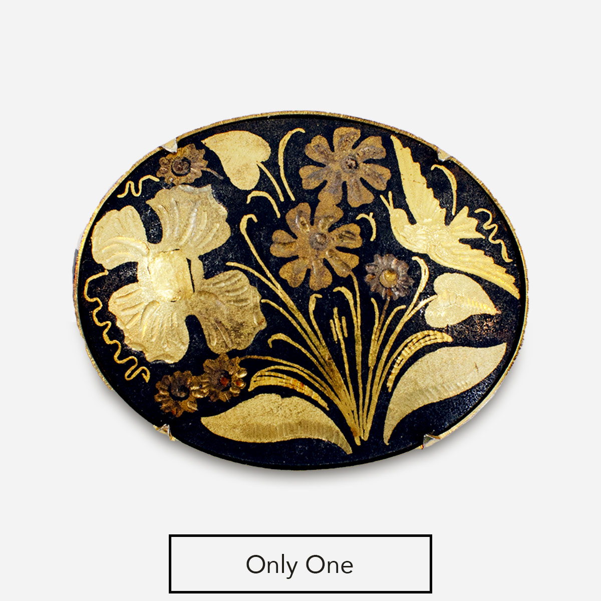gold and black oval vintage brooch