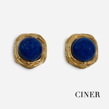 vintage signed ciner lapis and gold earrings