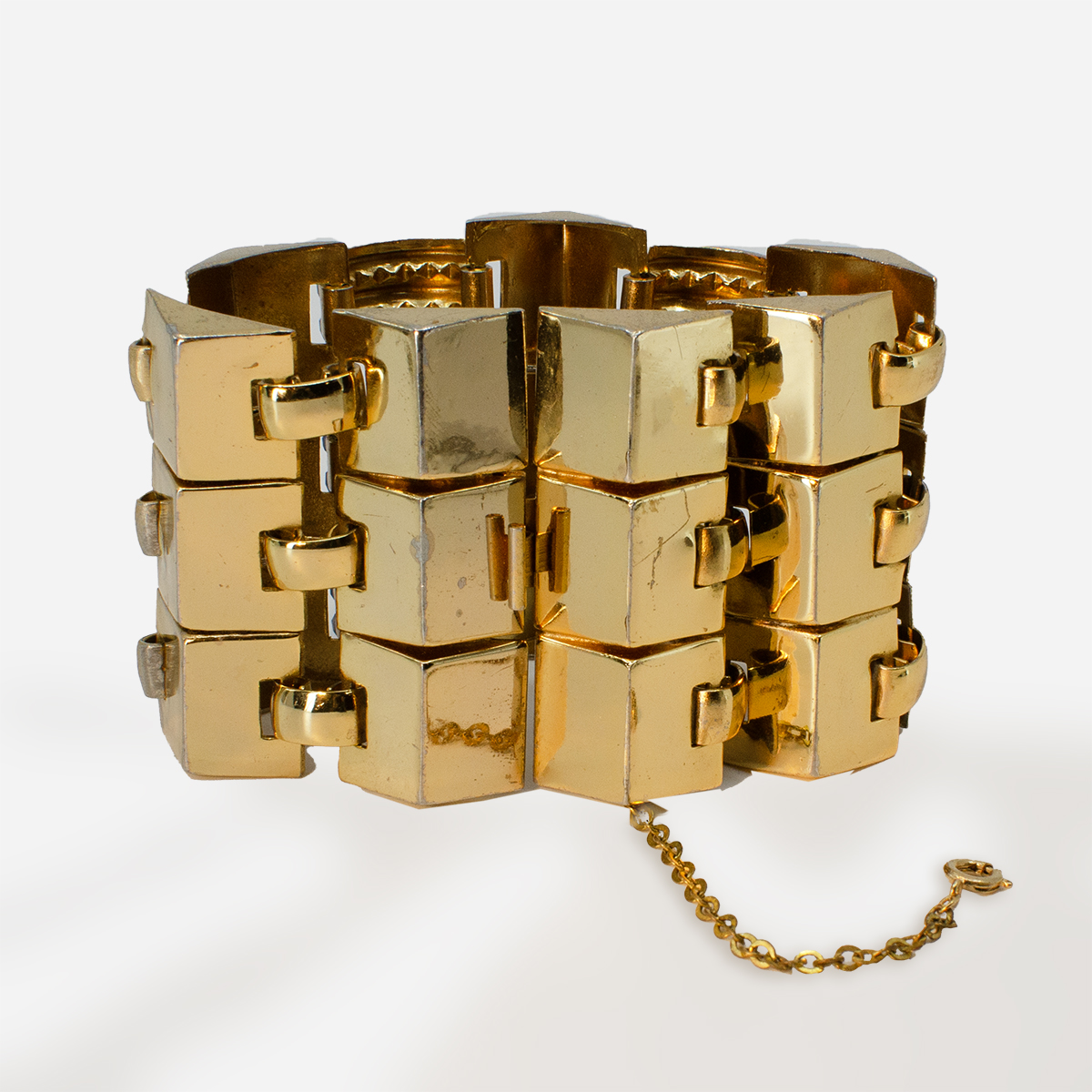 wide gold link bracelet, safety chain