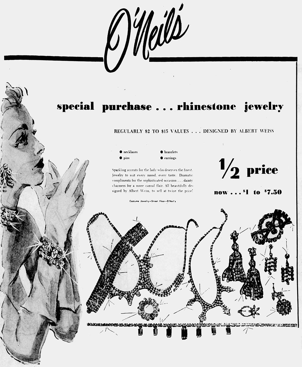 Albert Weiss jewelry newspaper ad 1955