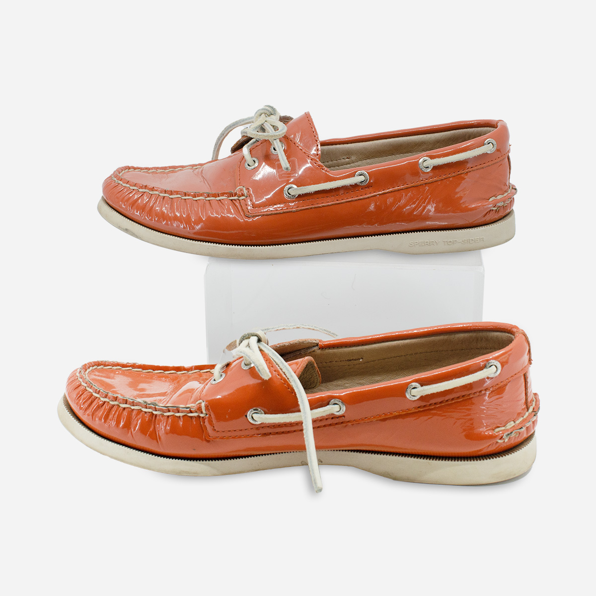 vintage womens sperry topsiders, orange boat shoes
