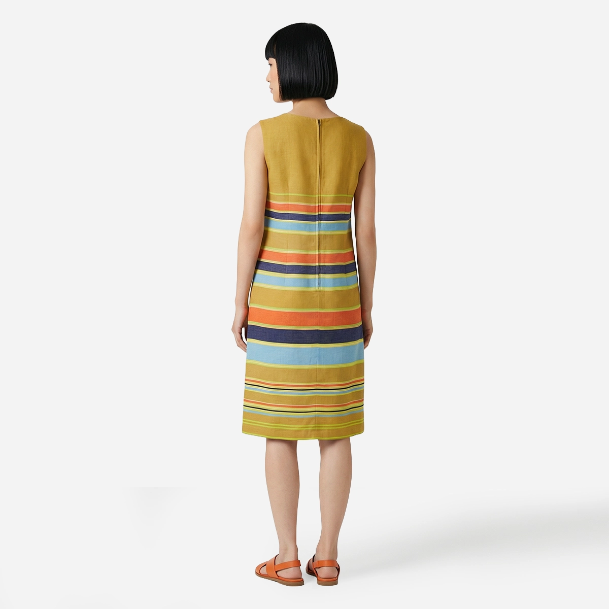 Back view 60s mod striped dress on model
