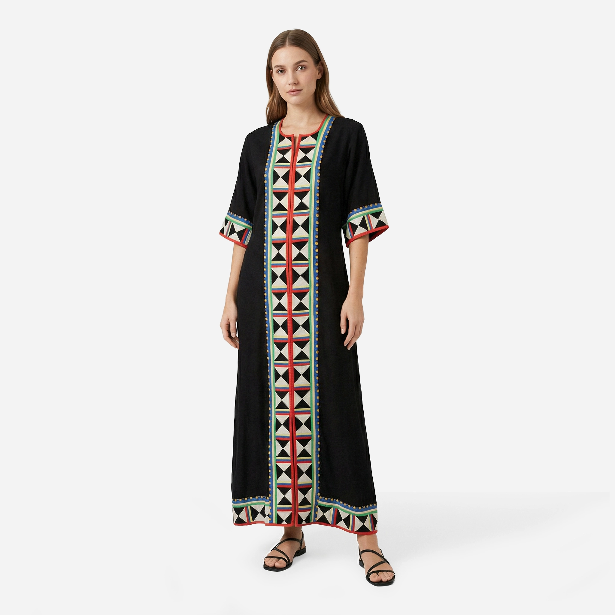 Black Geometric Maxi Dress on model