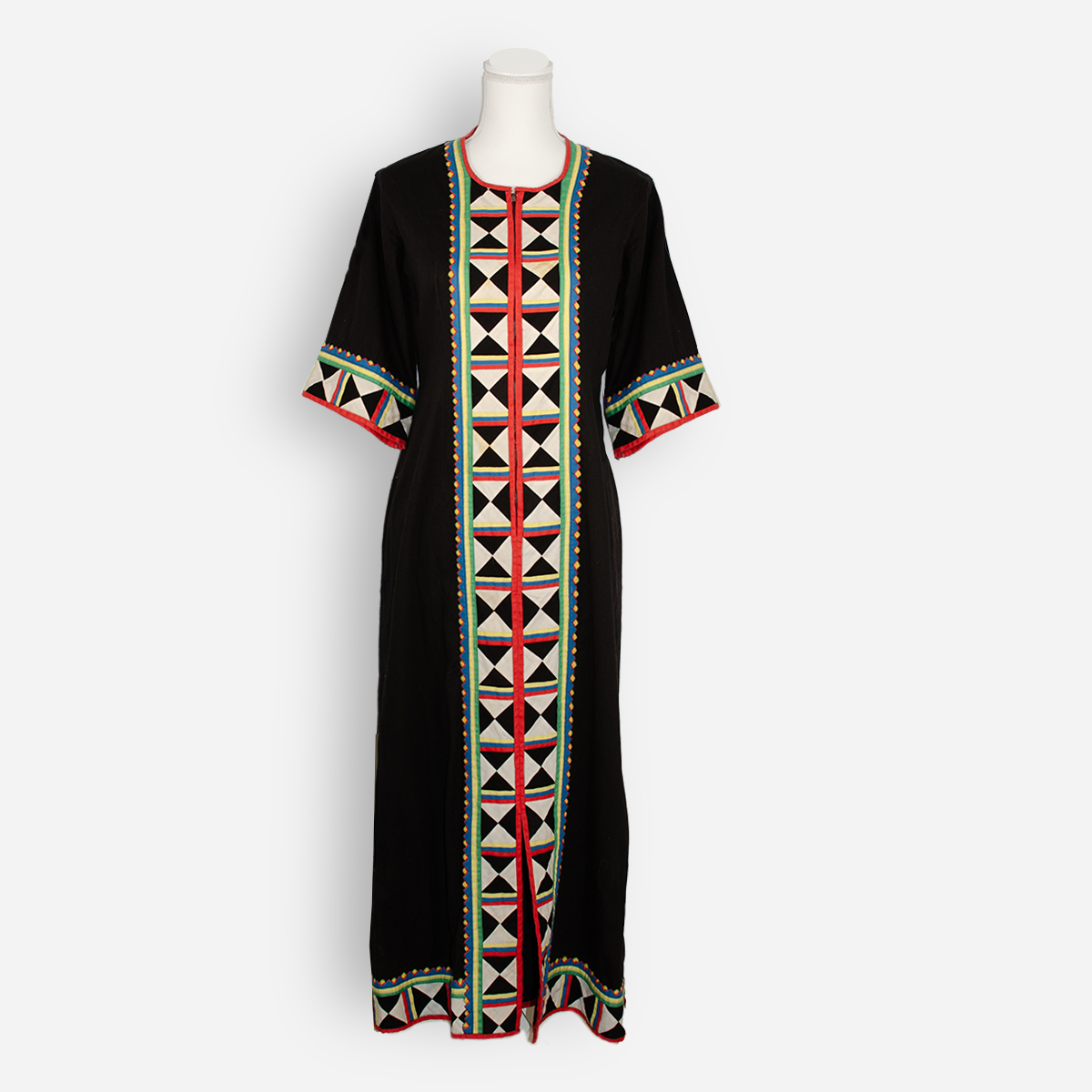 Black tribal print, geometric maxi dress