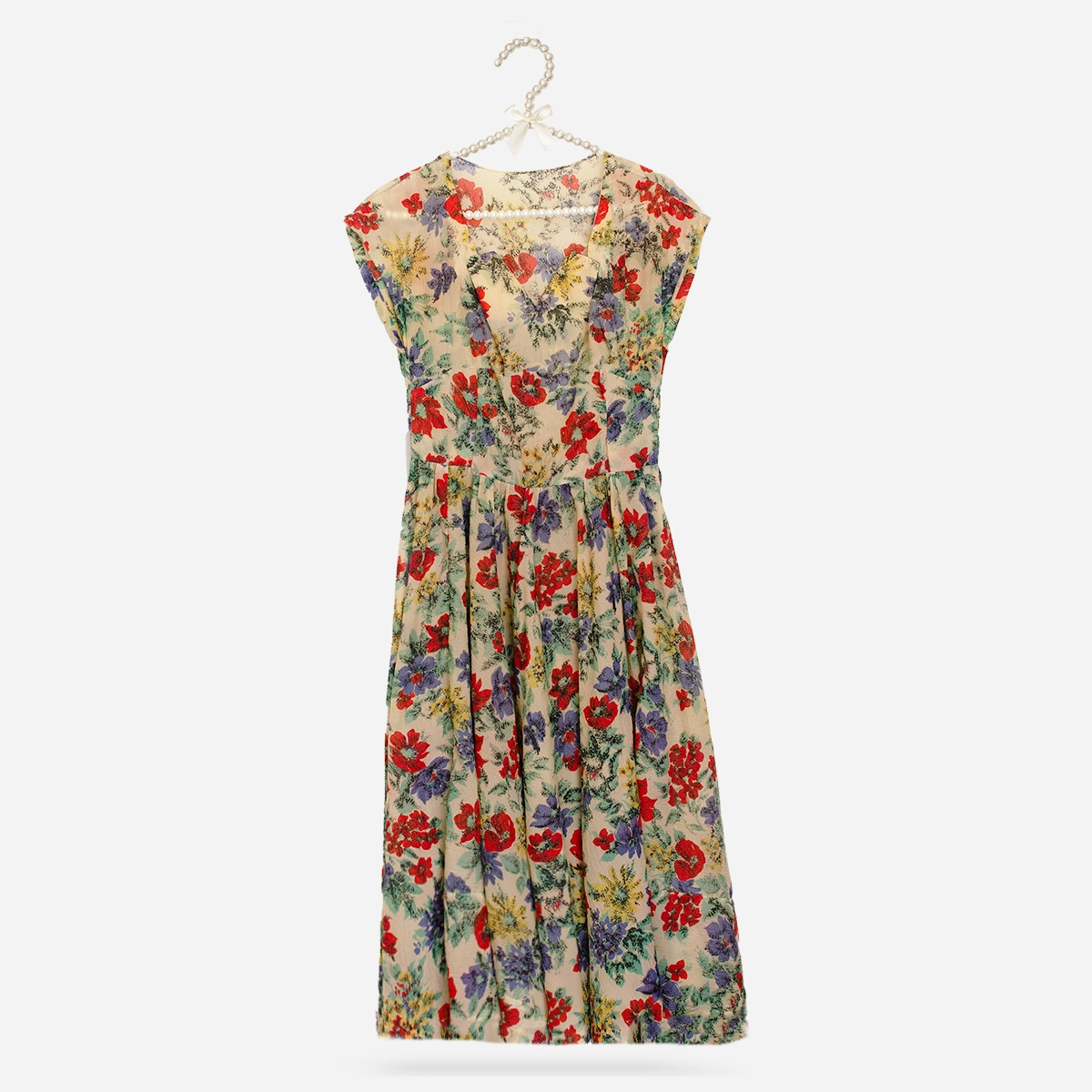 vintage 1950s gold french country floral dress