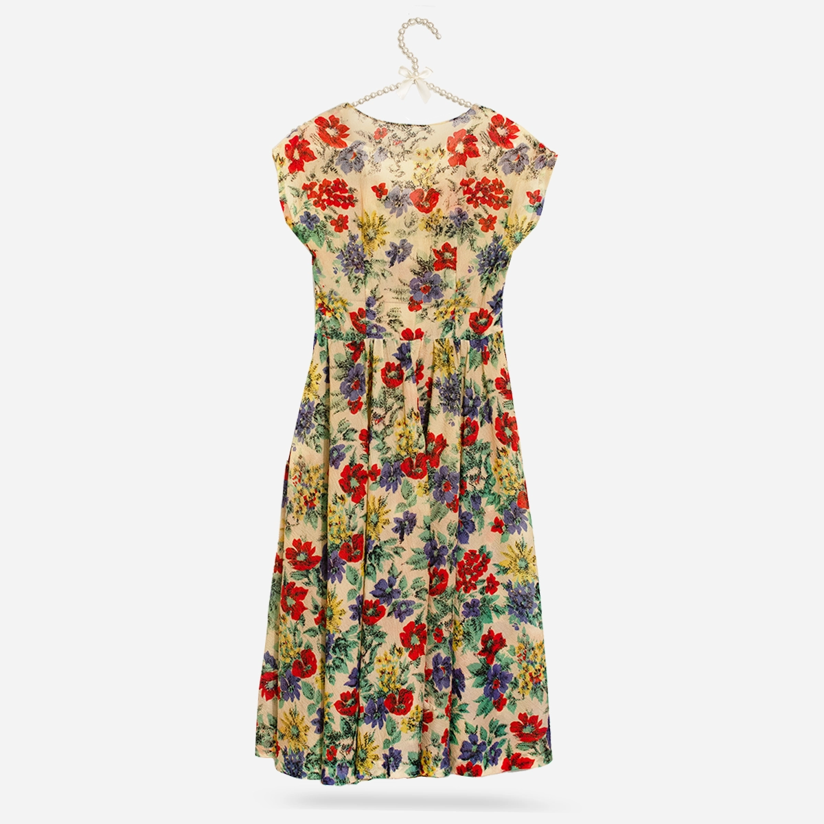 vintage 1950s french floral gold dress