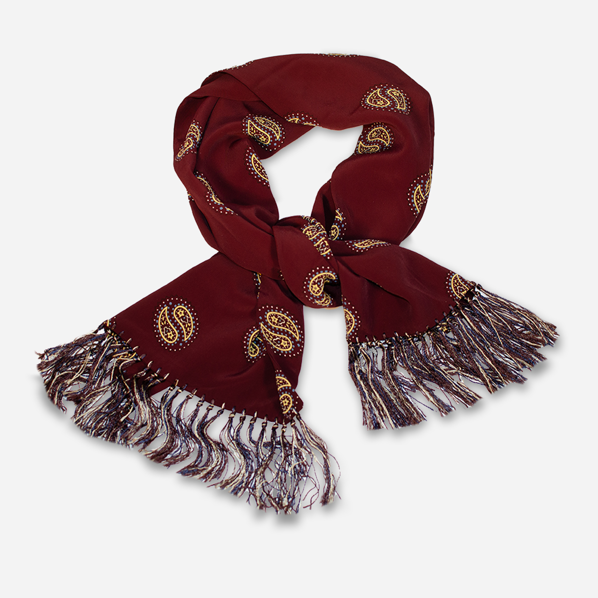 1940s Men's Opera Scarf, Burgundy Rayon, Yin Yang Paisley