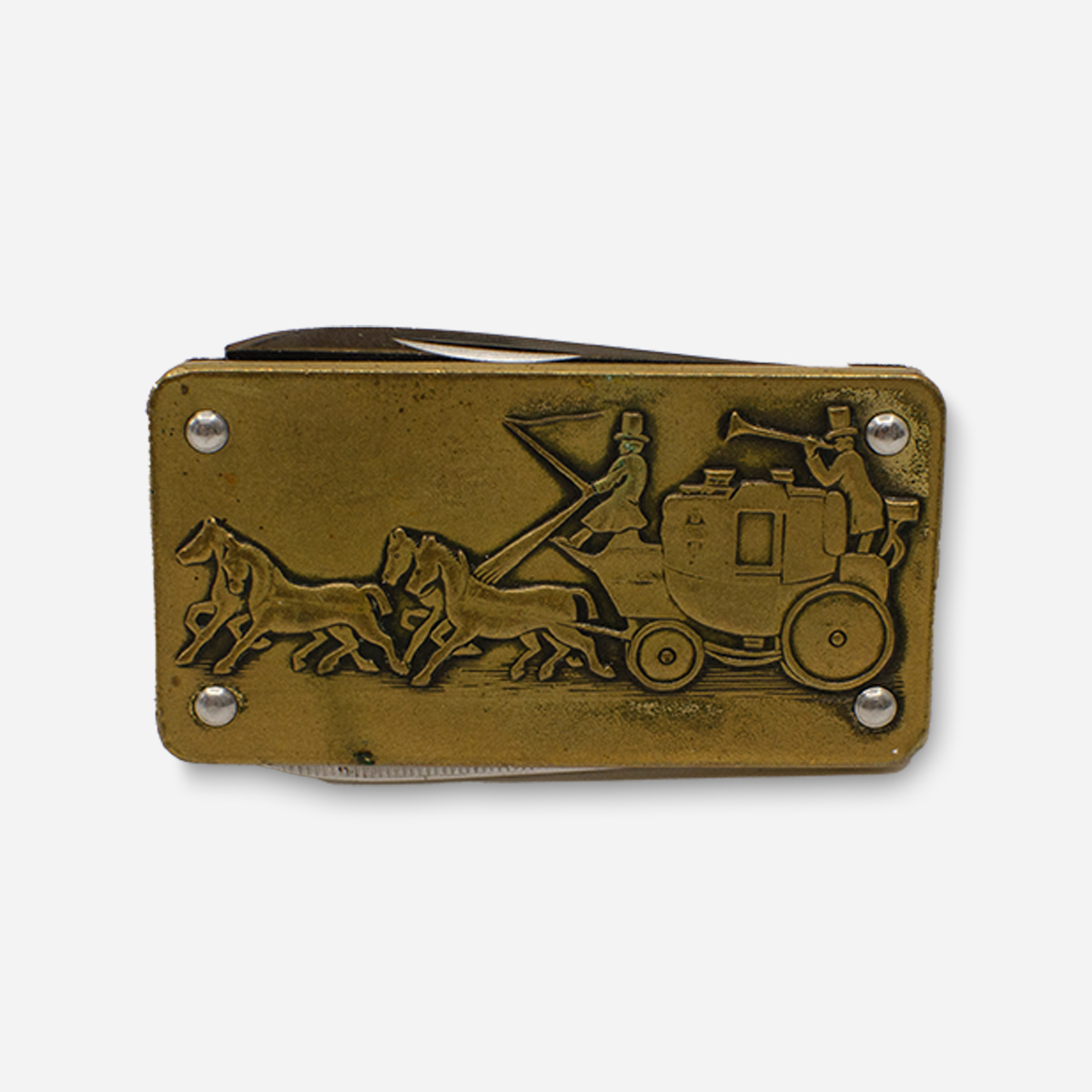 Money clip - pocket knife, Coachmen scene