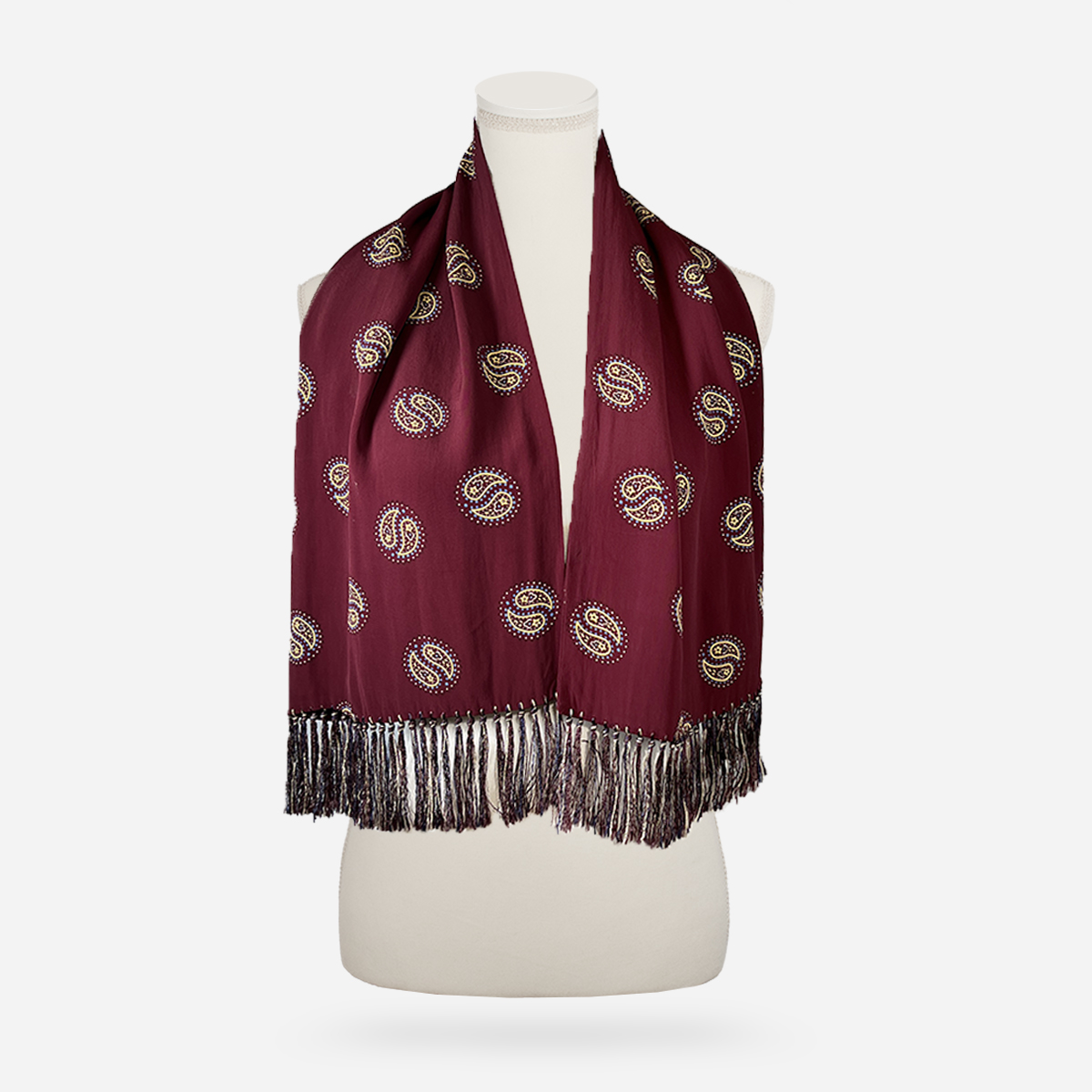 long burgundy scarf with fringe