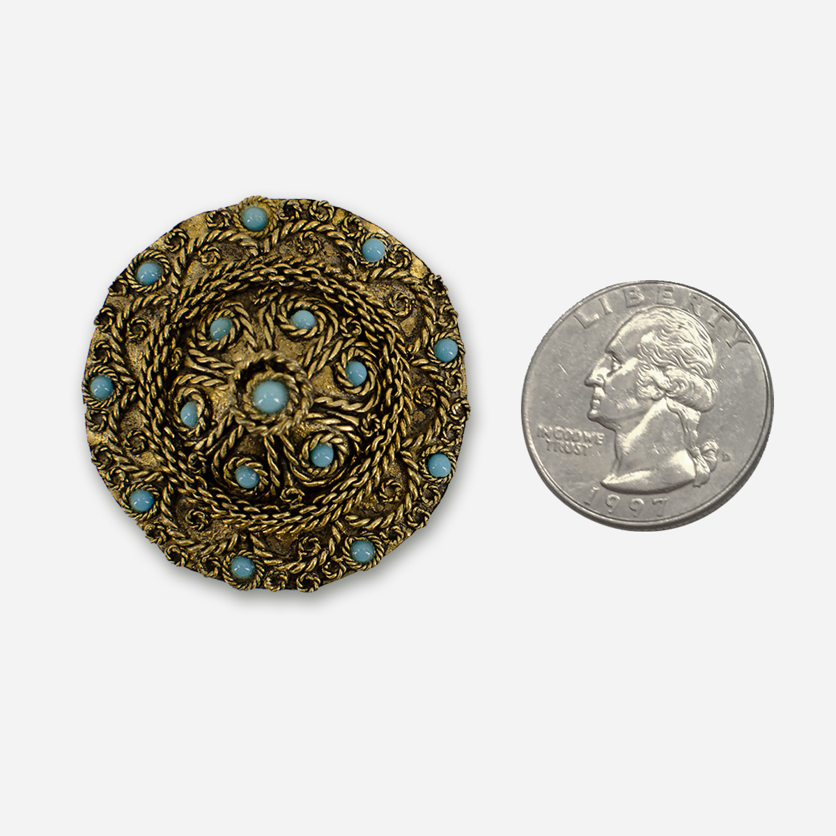 1950s yemenite gold turquoise brooch