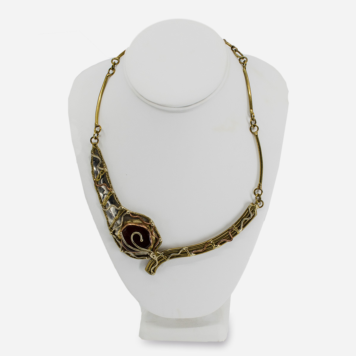 Brass & Hammered Metal Wire Necklace