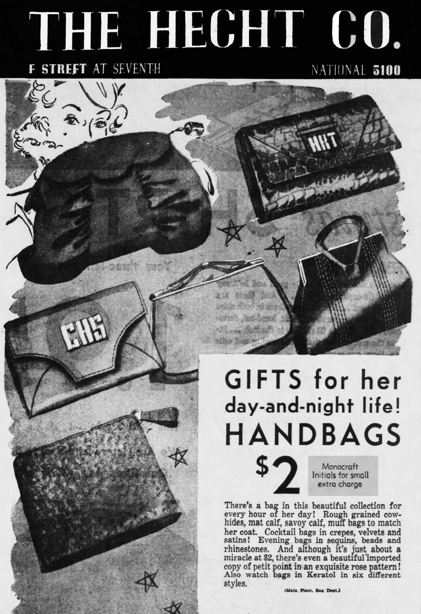 Hecht Monocraft handbags ad 1935