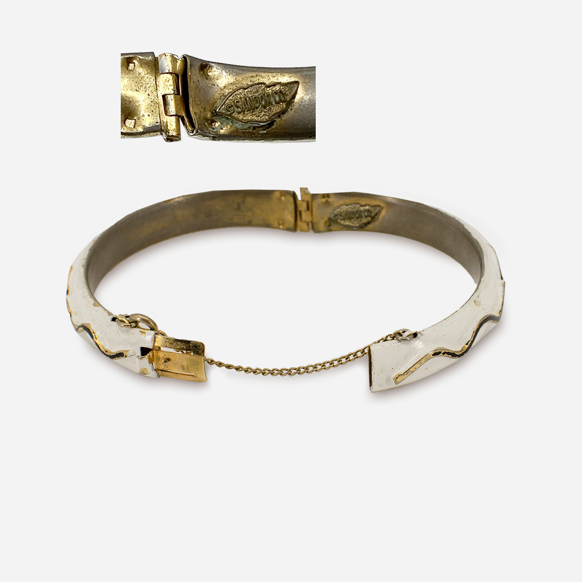 Vintage white and gold clamper bracelet by Sandor