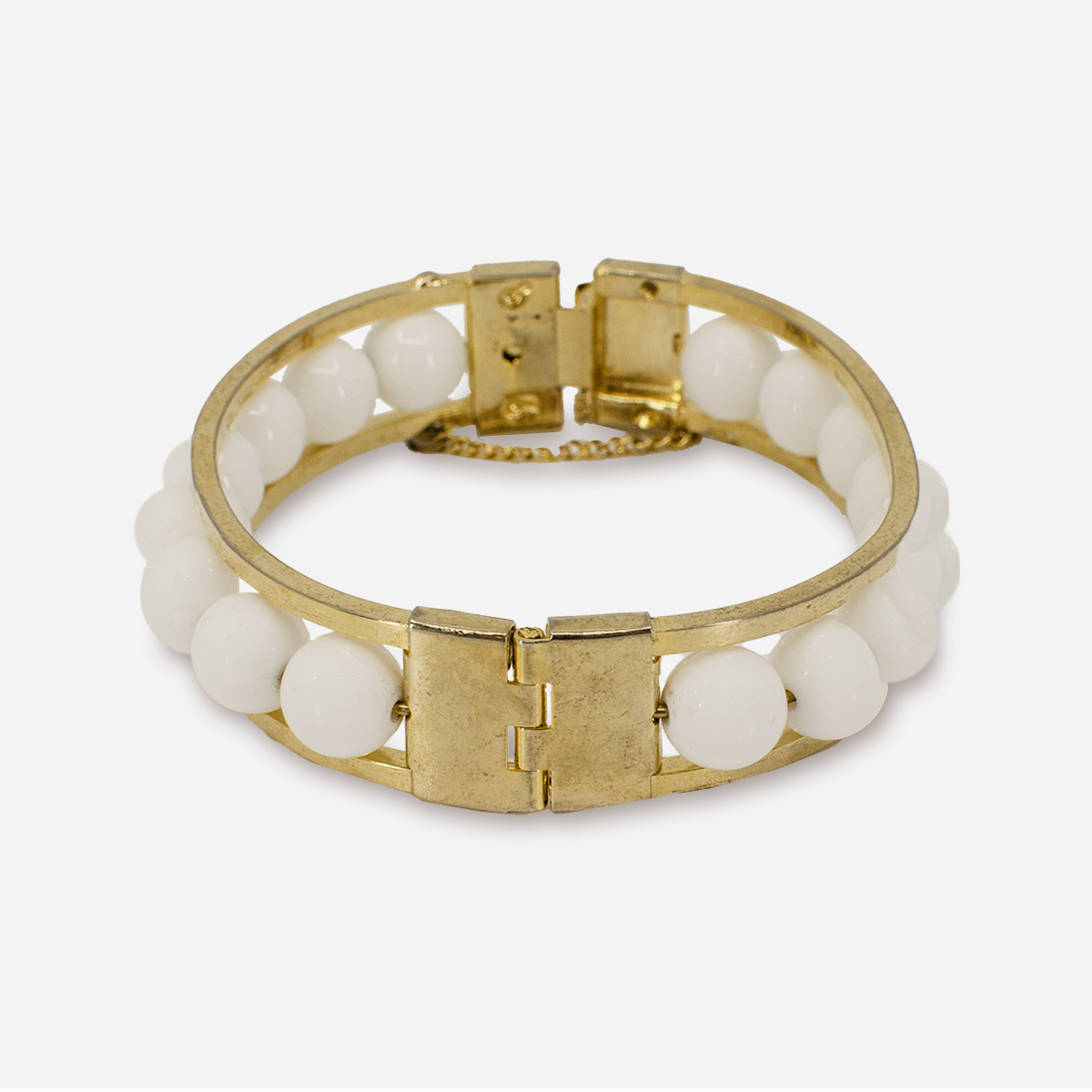 open work white and gold clamper bracelet