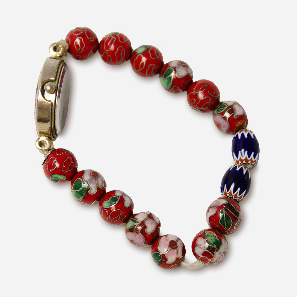 vintage 1960s cloisonne jewelry, red and blue beads