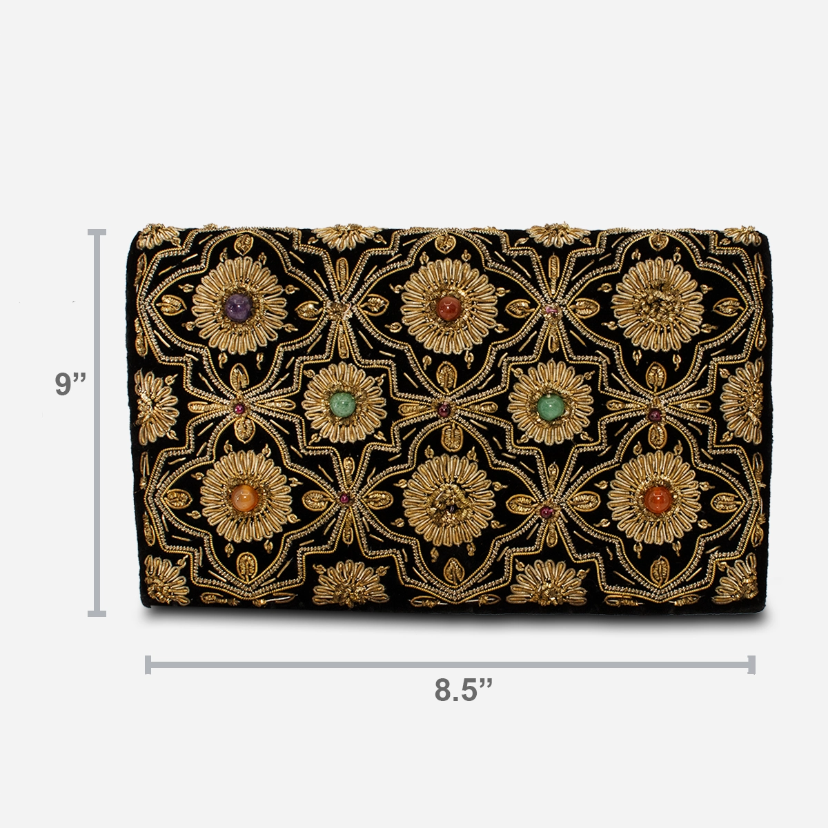 Zardozi embroidered clutch Sizing