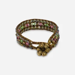 woven beaded bracelet, flower clasp