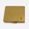 Mid-Century Gold Metal Compact, loose powder Gold striped compact