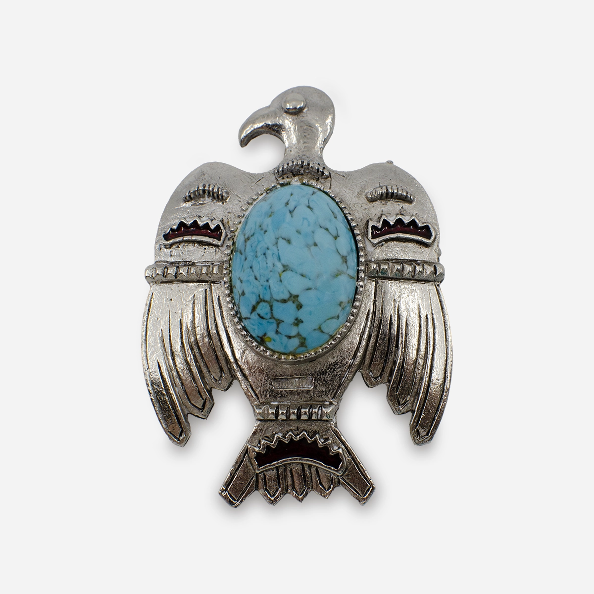 Turquoise thunderbird brooch