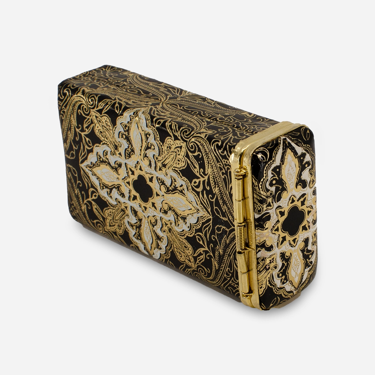 moorish design case in black. gold, and white