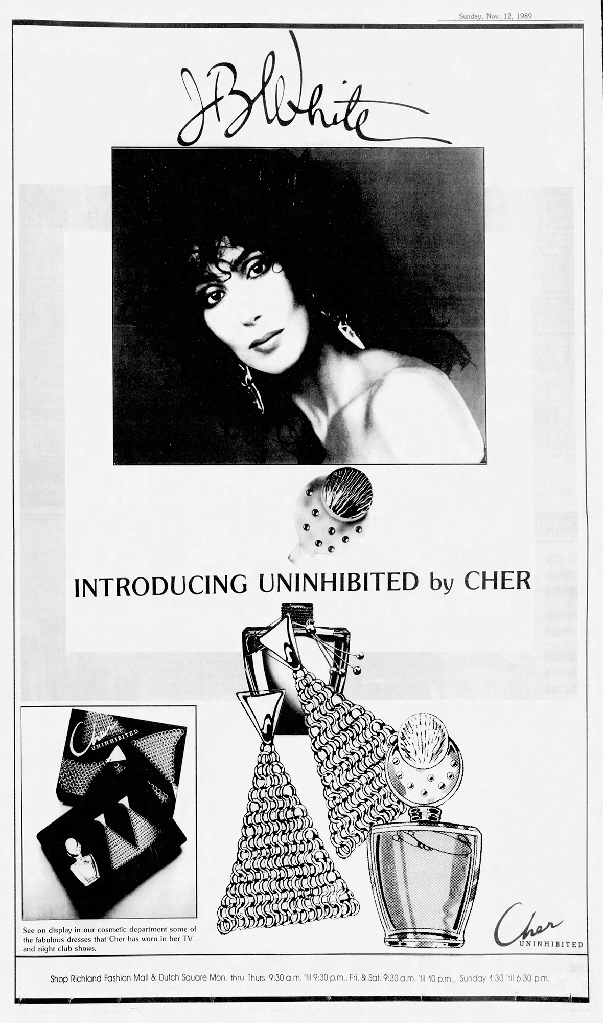 Cher perfume 1980s silver mesh earrings