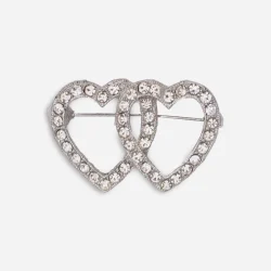 Double heart crystal brooch