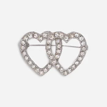 Double heart crystal brooch