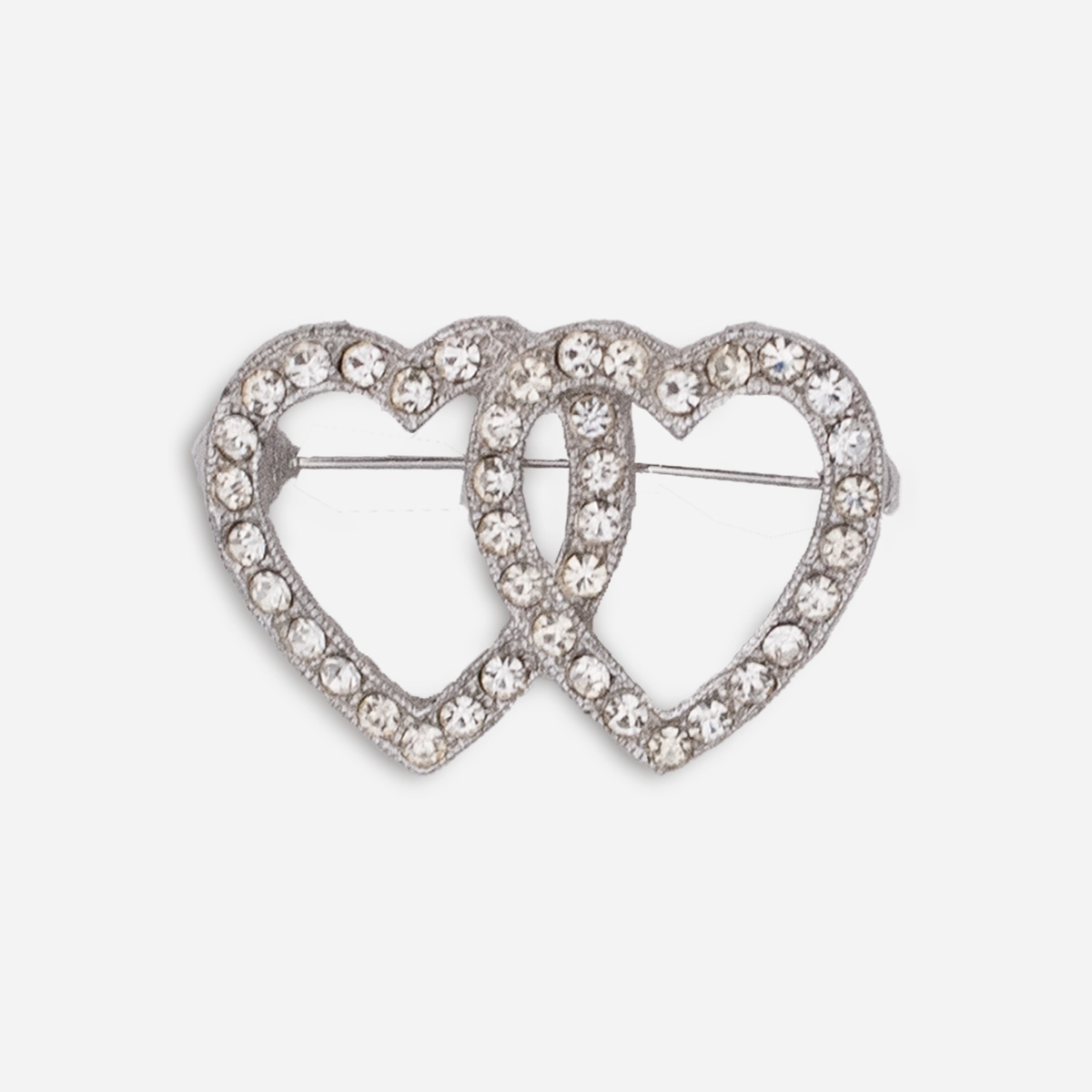 Double heart crystal brooch