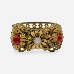 Gold Filigree clamper bracelet Hollywood regency