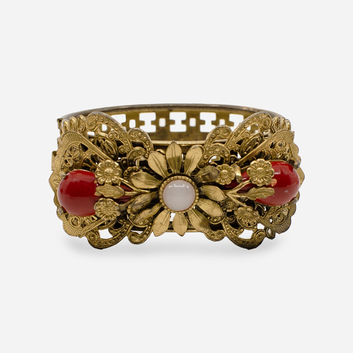 Gold Filigree clamper bracelet Hollywood regency